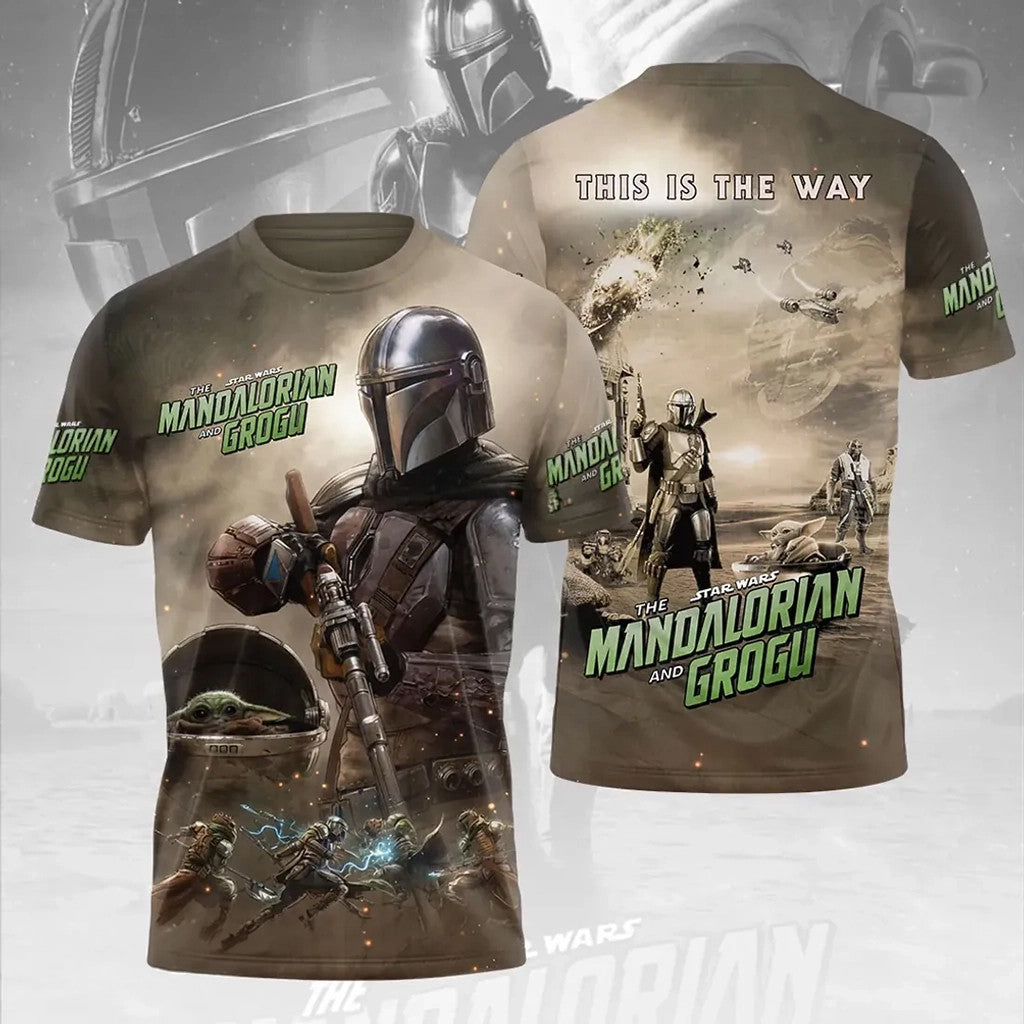 Star Wars Merch The Mandalorian and Grogu Brown T-Shirt Gifts For Son In Law
