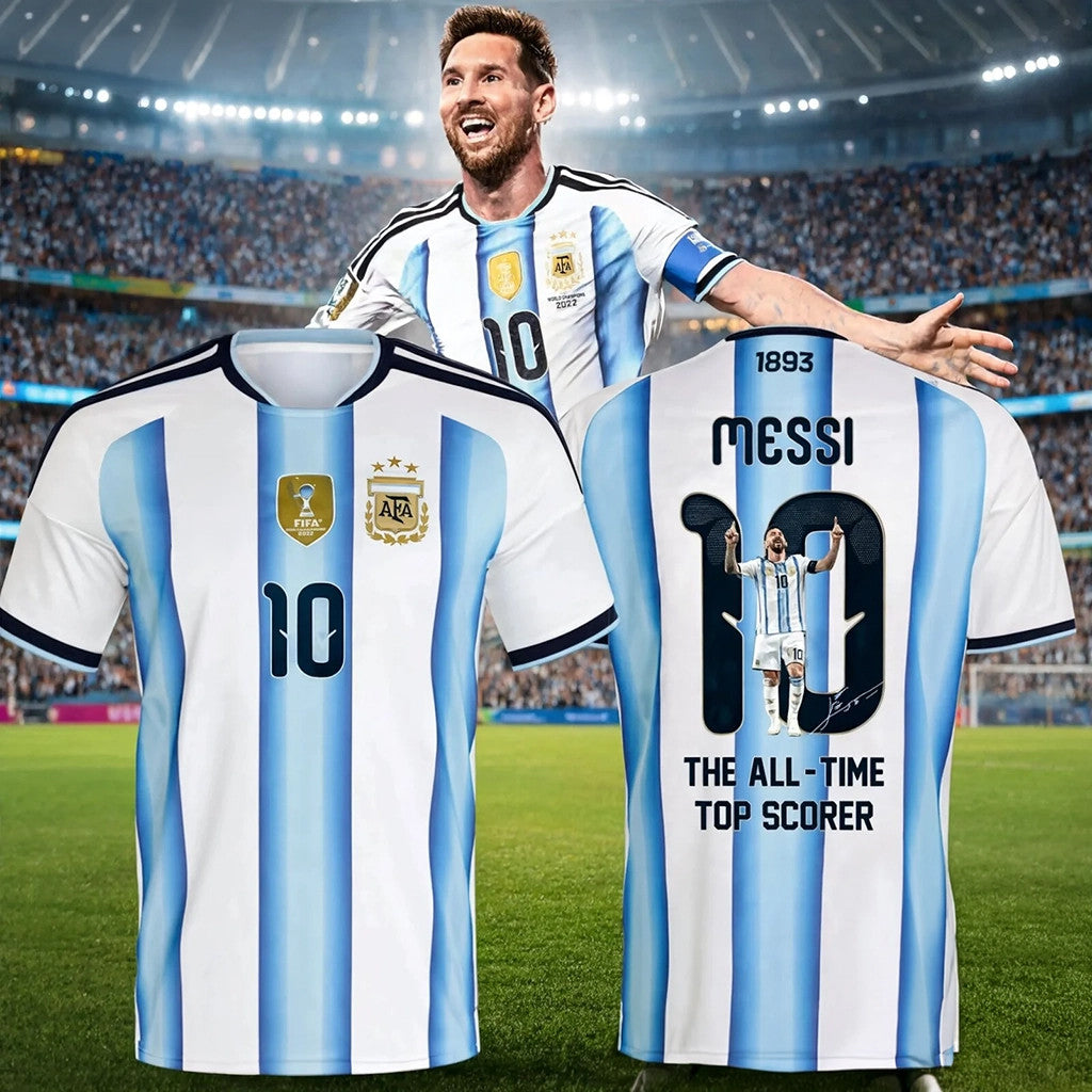 Messi The All Time Top Scorer World Cup Jersey Shirt #10 Messi Argentina National Team Merch