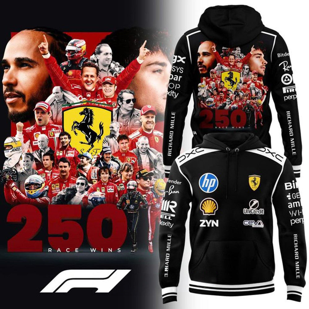 Scuderia Ferrari 250 Race Wins F1 Racing Black Hoodie Best Gift For Boyfriends