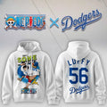 One Piece X Los Angeles Dodgers Luffy White Hoodie LA Dodgers Merch Anime Gift For Husband