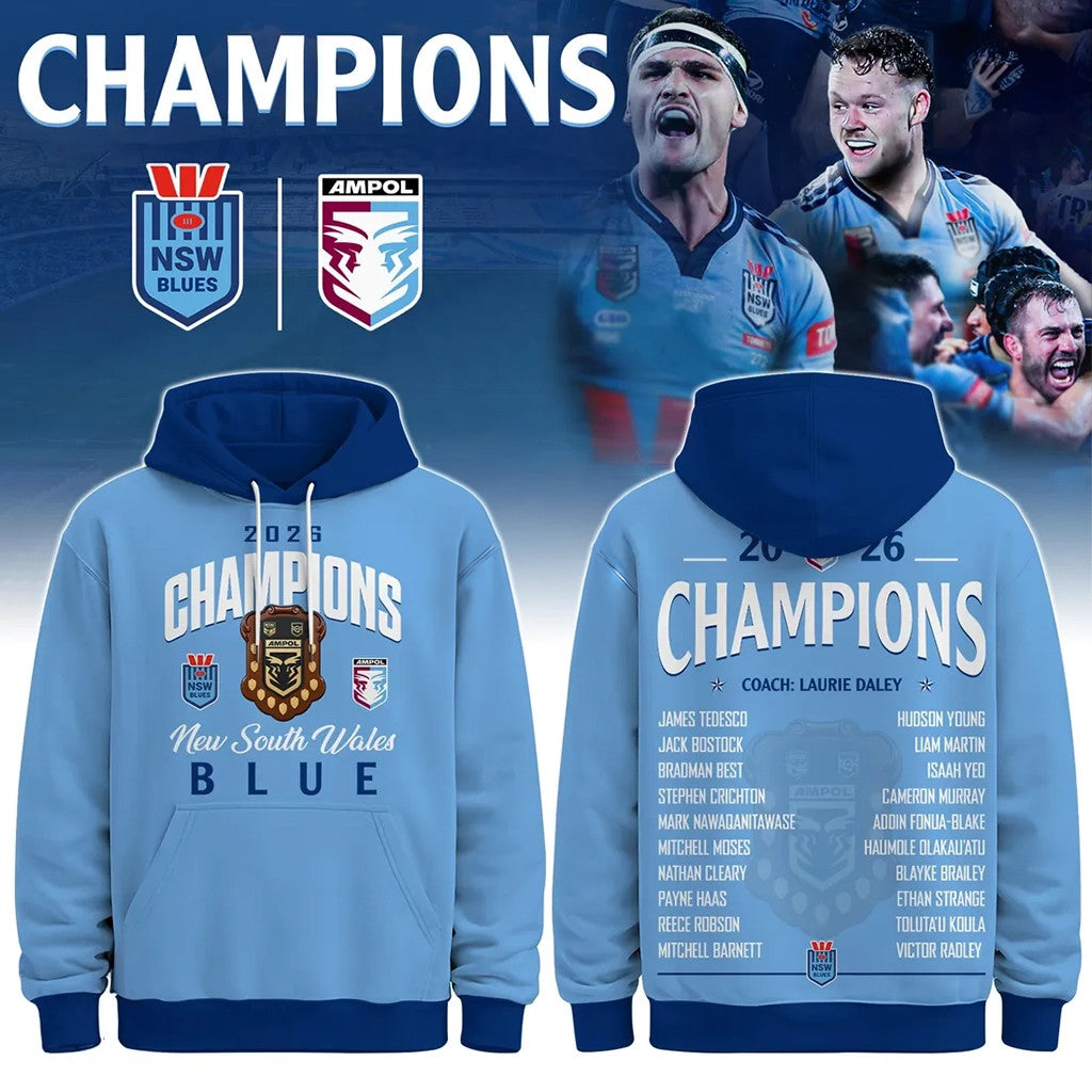 New South Wales Blues 2026 Champions Hoodie Wales Blues Merch Gift For Rugby Fans