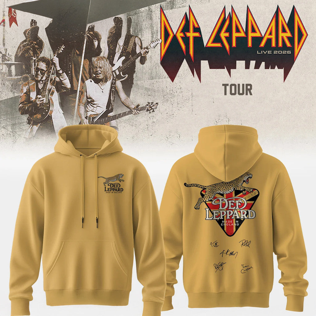 Def Leppard Tour 2026 Hoodie Made In England Leopard Hoodie Def Leppard Merch Signed