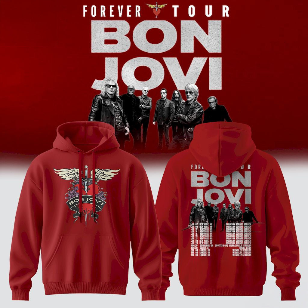Bon Jovi Forever Tour 2026 Signature Hoodie Bon Jovi Merch Gift For Rock Band Fans