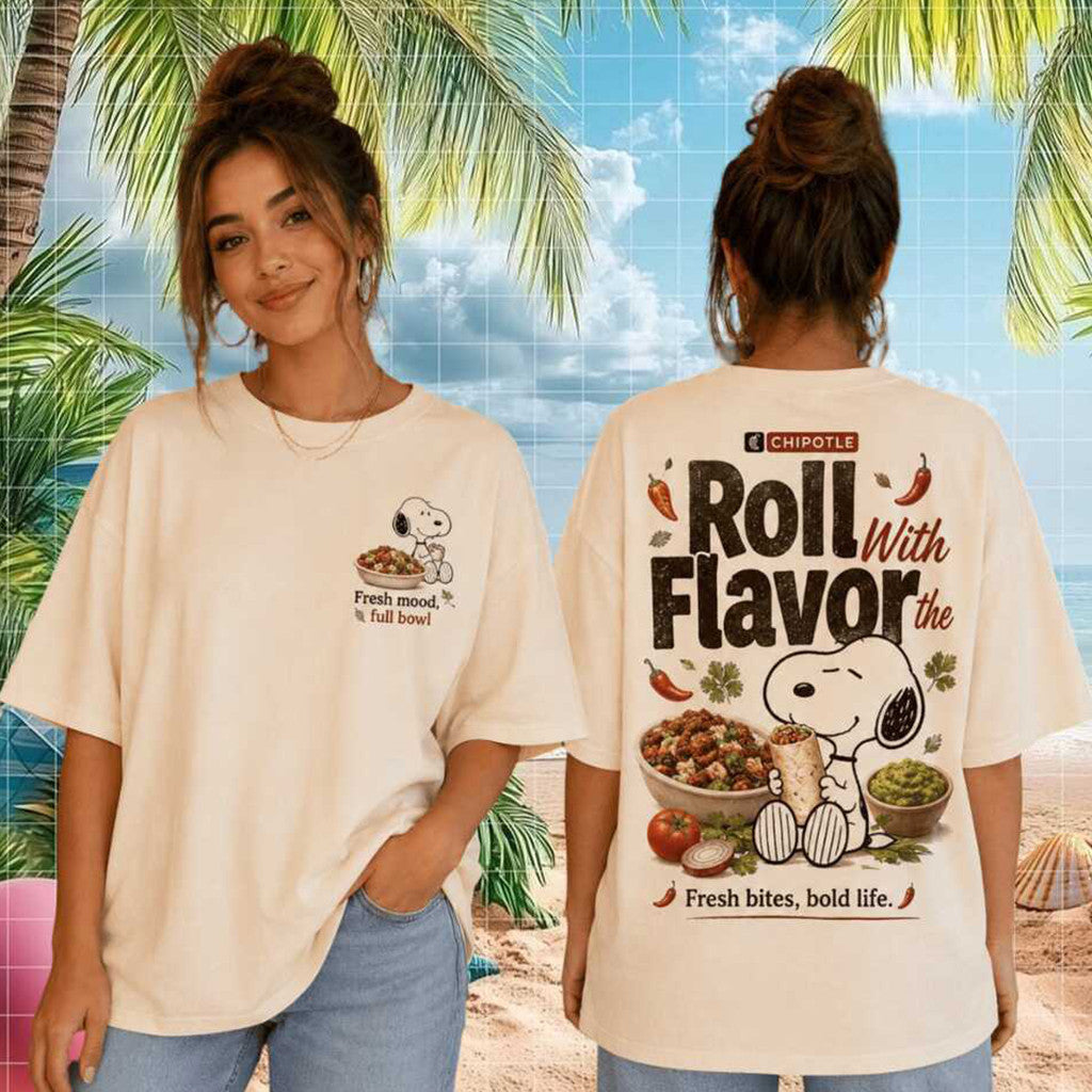 Chipotle Snoopy Roll With The Flavor Mexican Food Vintage T-Shirt Bowl Burrito Lovers Shirt