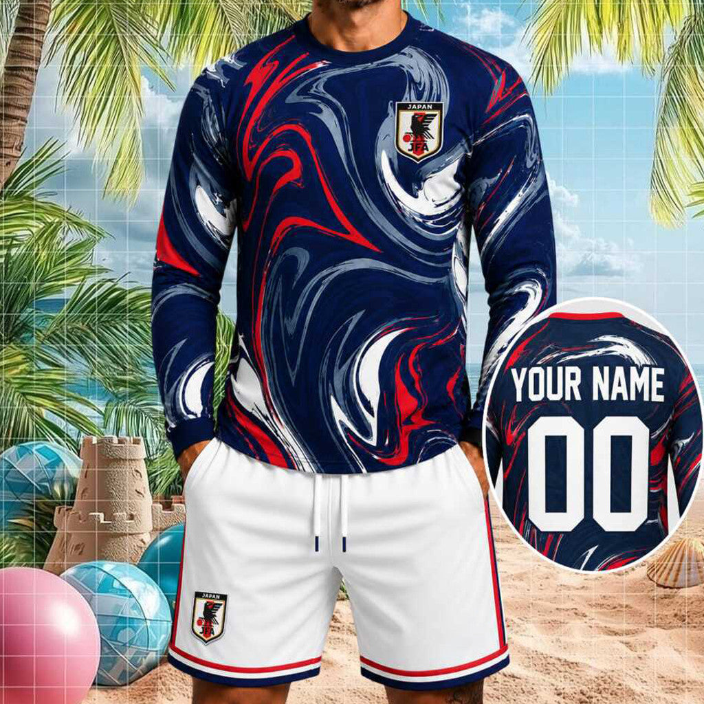 Personalized Japan Football National Team Long Sleeve Shirt Shorts Set Gift For Japan Team Fans
