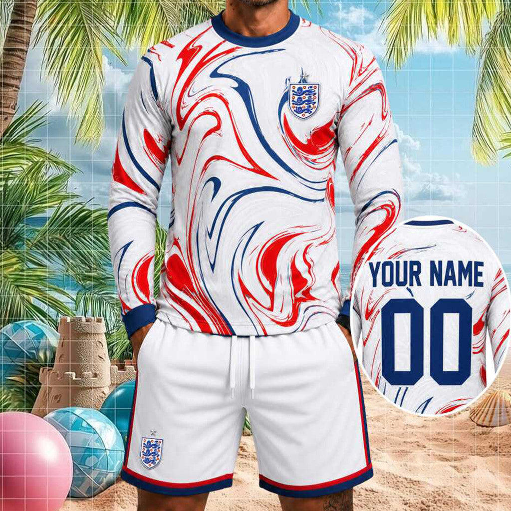 Personalized England Football National Team Long Sleeve Shirt Shorts Set Gift For Football Fans