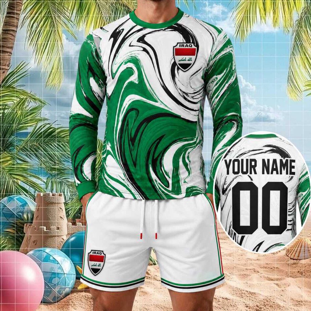 Personalized Iraq Football National Team Long Sleeve Shirt Shorts Set Iraq Football Fan Apparel