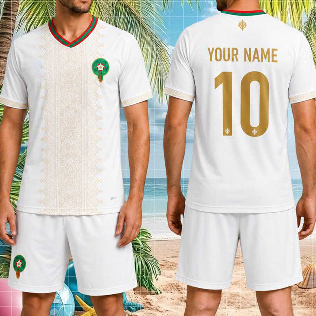 Personalized Morocco Football Traditional Pattern Jersey Shirt Shorts Set Morocco World Cup Merch