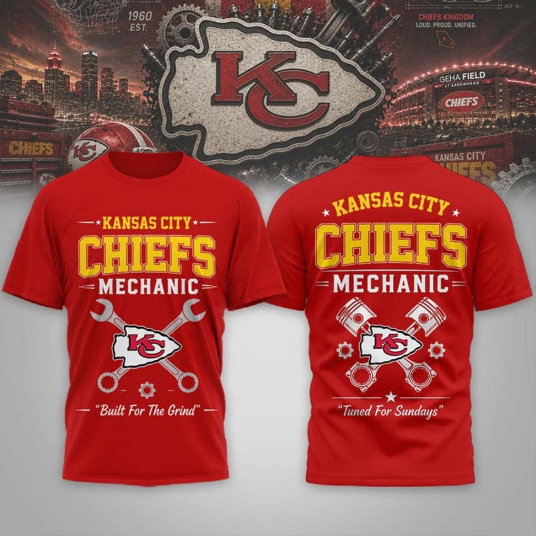 Kansas City Chiefs Mechanic Built For The Grind T-Shirt 2026 KC Chiefs Merch Present For Him