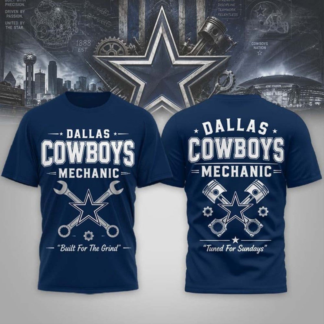 Dallas Cowboys Mechanic Built For The Grind T-Shirt 2026 Dallas Cowboys Merch Football Fan Gift