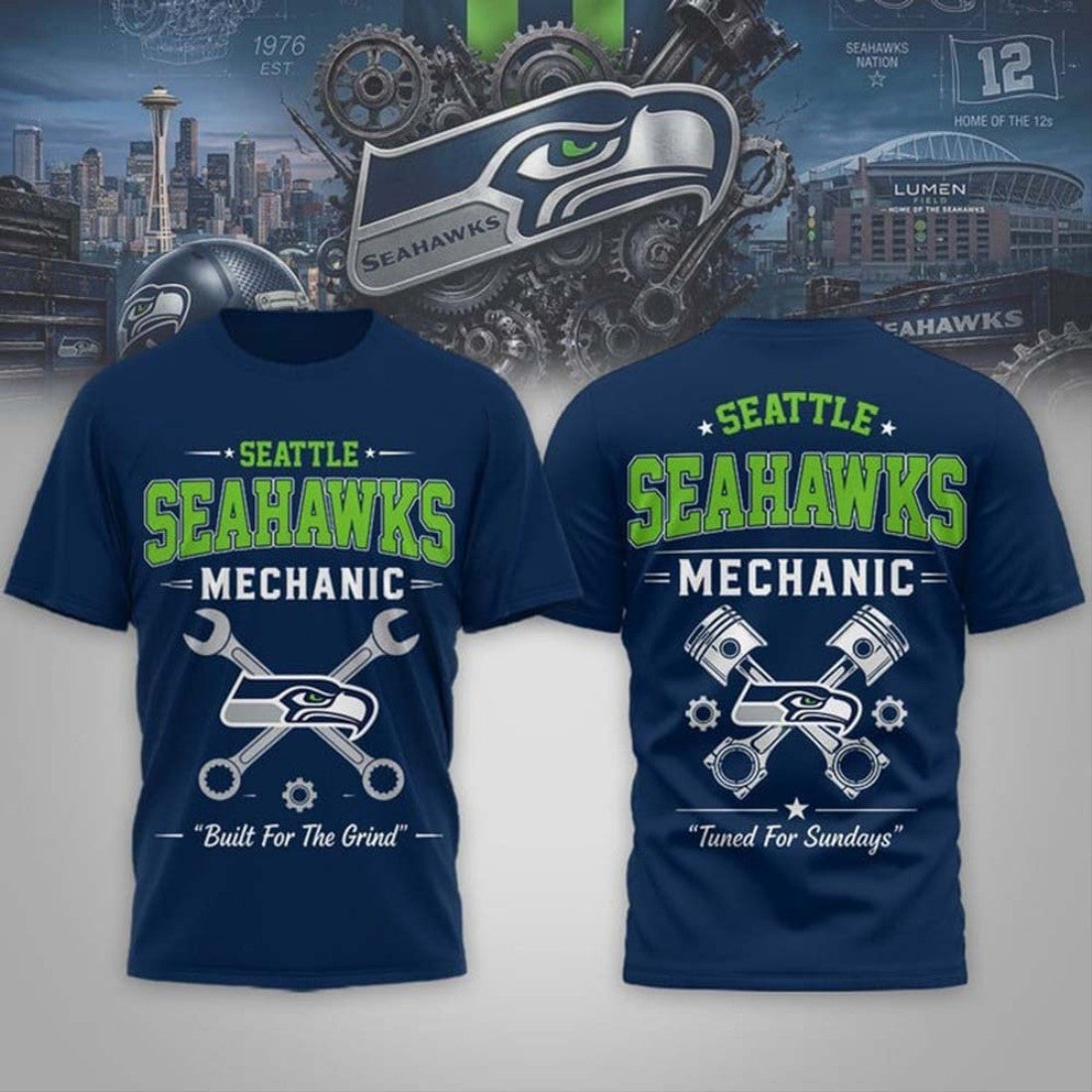 Seattle Seahawks Mechanic Built For The Grind T-Shirt 2026 Seattle Seahawks Merch Fathers Gifts