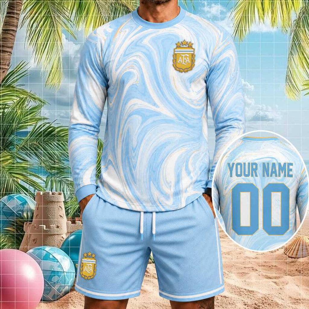 Custom Argentina National Football Team Long Sleeve Shirt Shorts Set Gift For Football Lovers