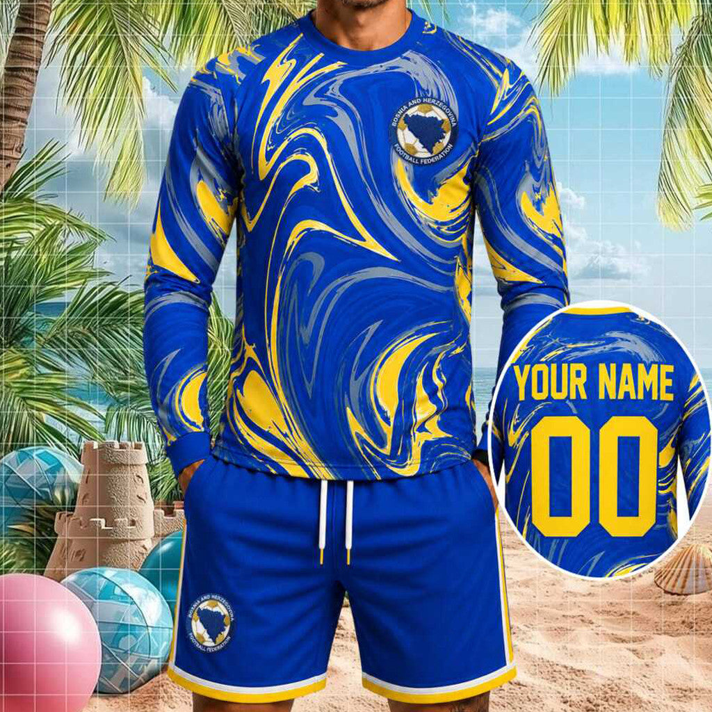 Custom Bosnia And Herzegovina Football National Team Long Sleeve Shirt Shorts Set Fan Gear 2026