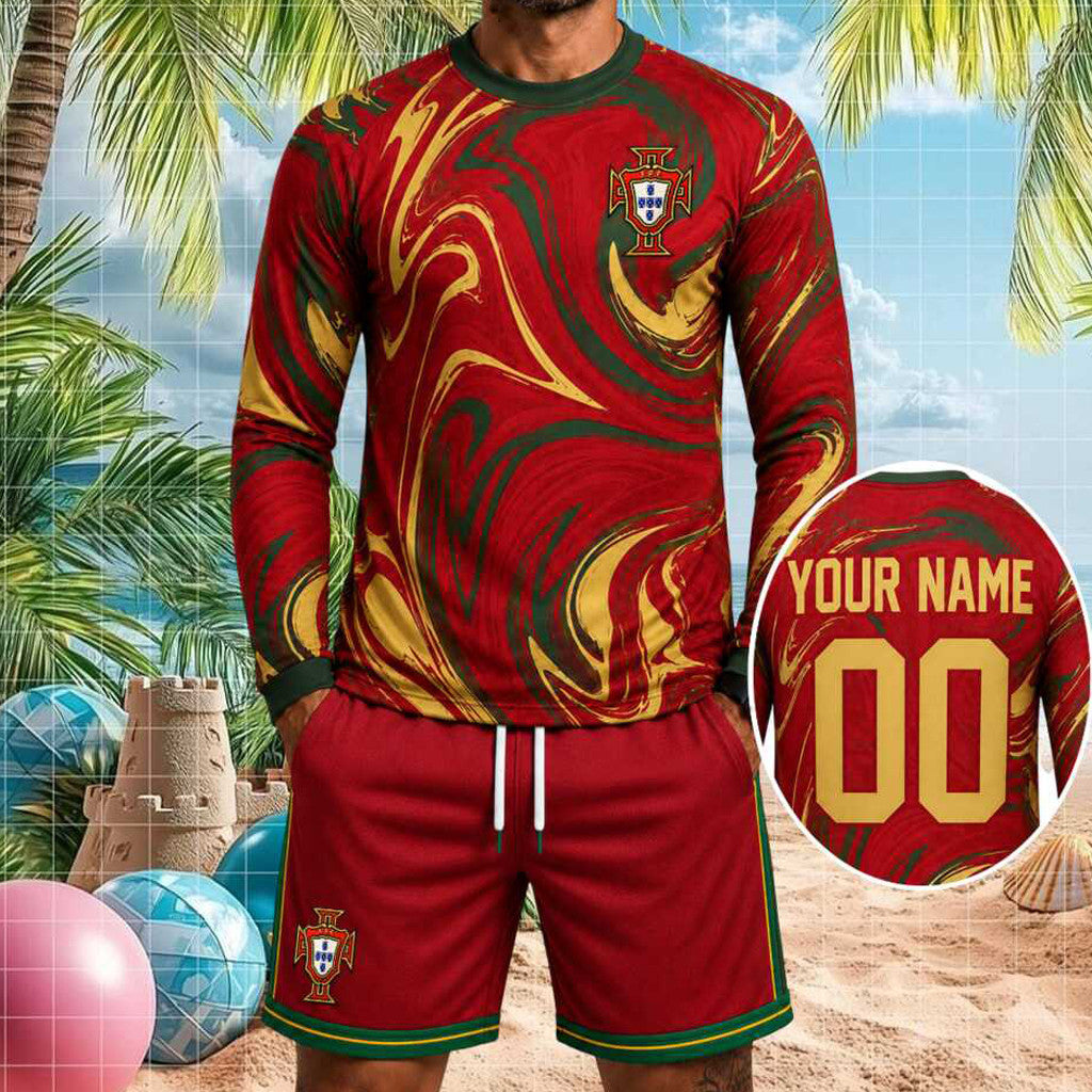 Custom Portugal Football National Team Long Sleeve Shirt Shorts Set Portugal WC Merch Men's