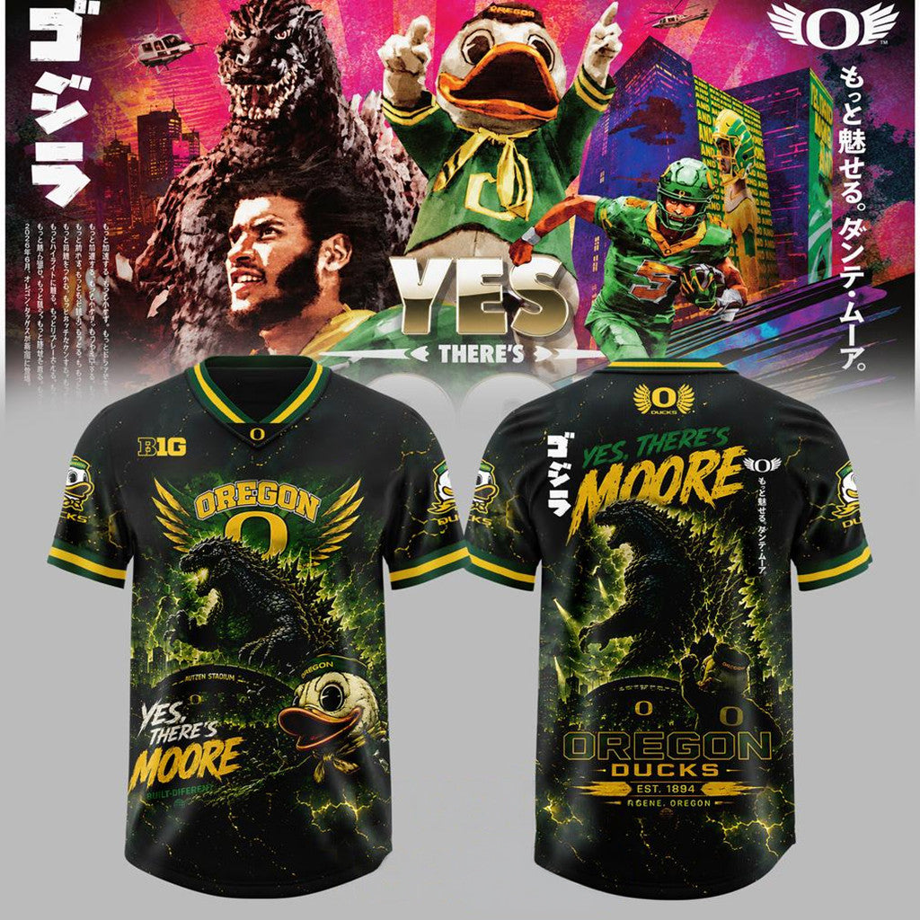 Oregon Ducks X Godzilla Yes There's Moore Jersey Oregon Ducks Merch Football Fan Gifts