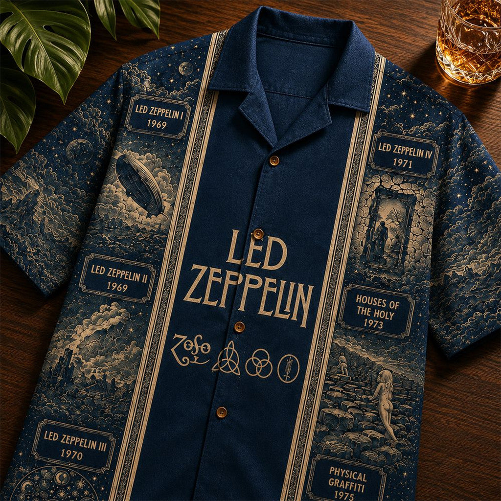 Led Zeppelin Luxury Designer Brand Inspired Hawaiian Shirt Led Zeppelin Merch 2026 Dad Gifts