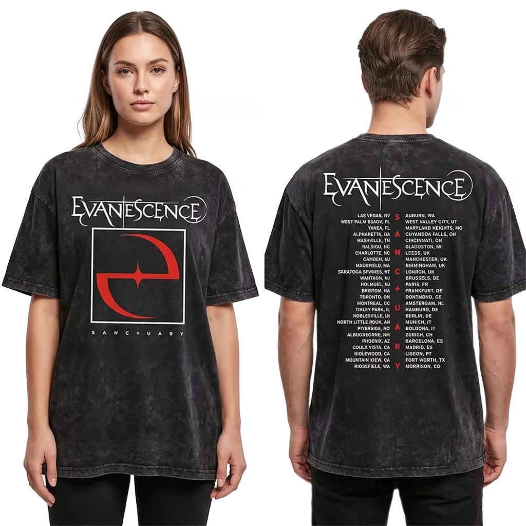 Evanescence 2026 World Tour Date Back Washed T-Shirt Evanescence Merch Rock Fan Gifts