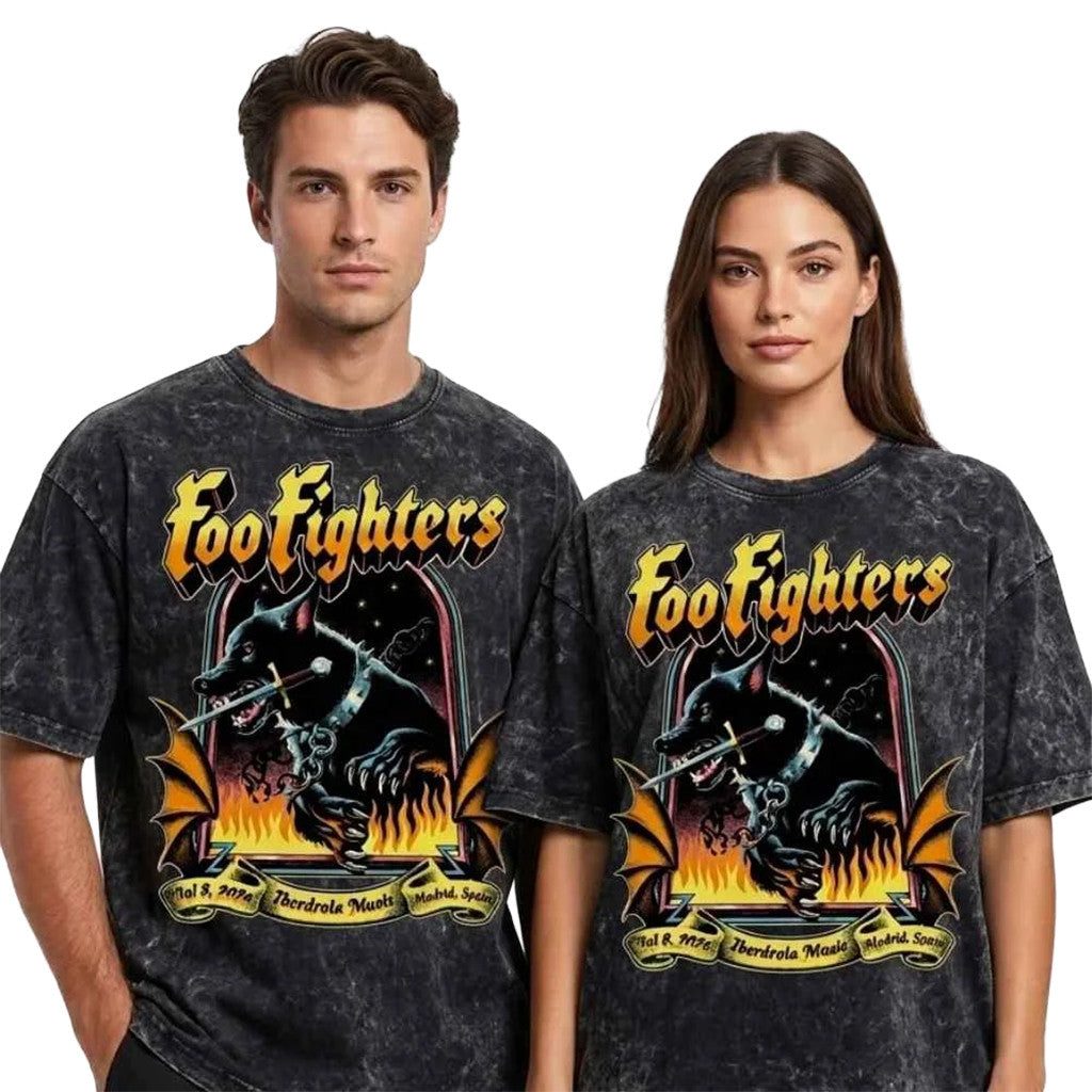 Foo Fighters Mad Cool Festival Merch 2026 Black Dog Artwork Washed T-Shirt Foo Fighters Merch