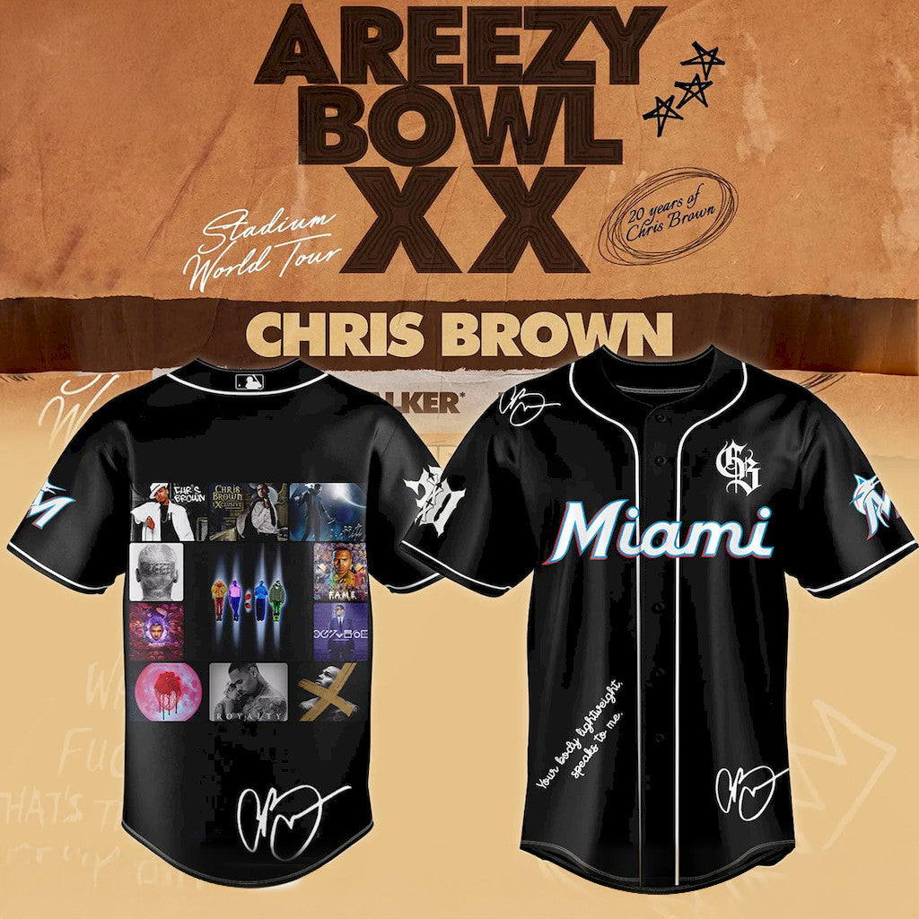 Chris Brown Breezy Bowl XX Miami Marlins Baseball Jersey 2026 Chris Brown Tour Merch Fan Gifts