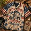 Elvis Presley The King Of Rock N Roll Lightning Bolt Vintage Patriotic Stars Hawaiian Shirt