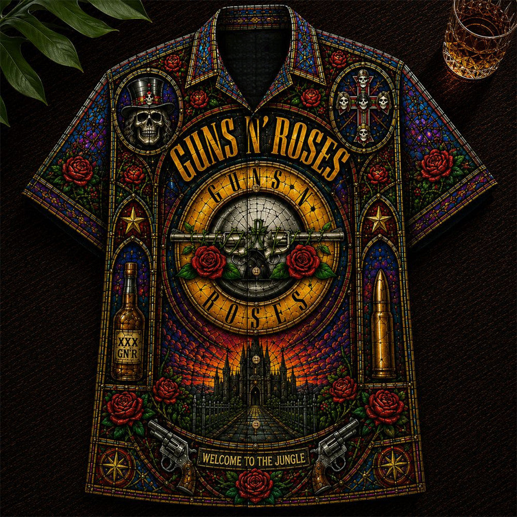 Gun N Roses Band Stained Glass 2026 Hawaiian Shirt GNR Merch Best Gift For Rock Fans