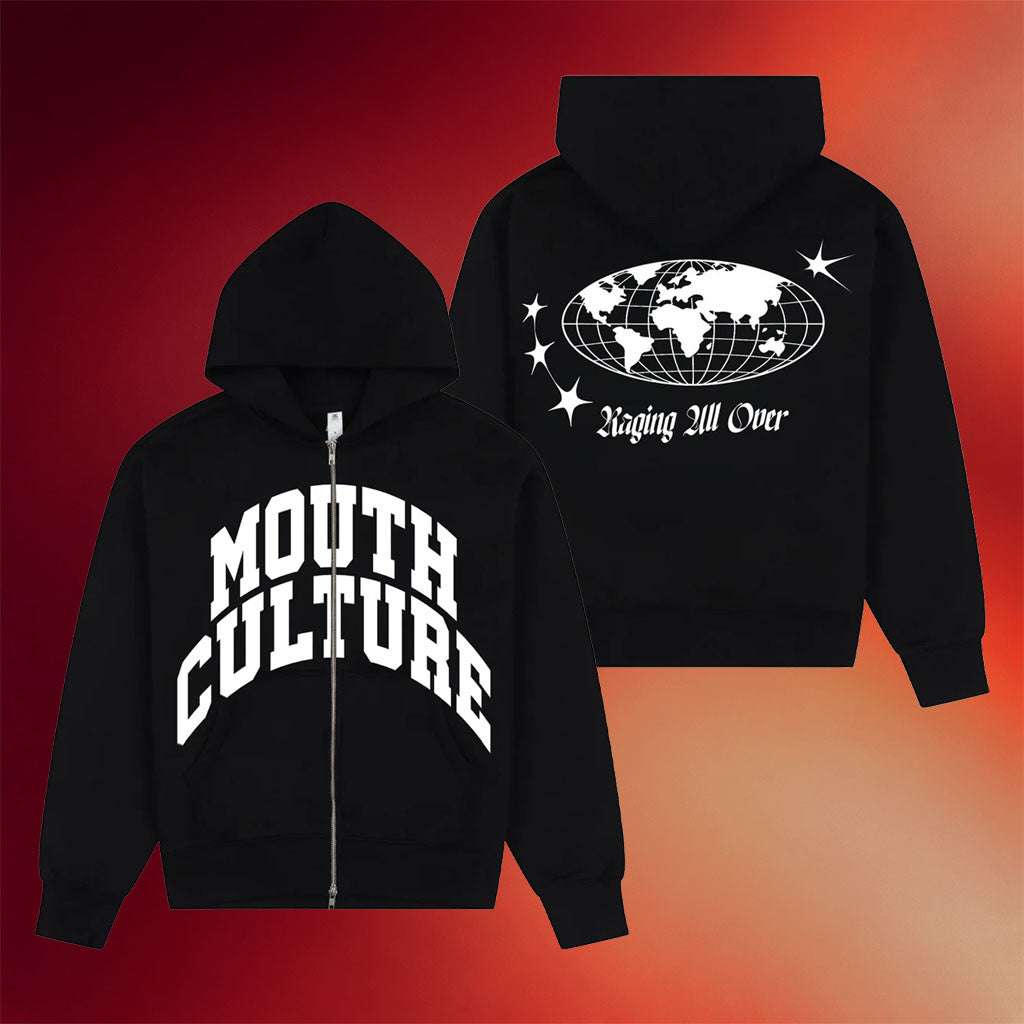 Mouth Culture Merch 2026 Ragin All Over Zip Hoodie Black Presents For Music Lovers - Merchluma