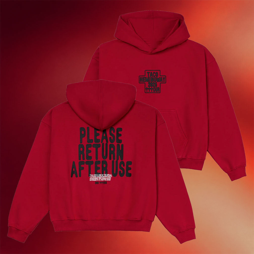 Taco Hemingway Merch 2026 Please Return After Use Hoodie Taco Hemingway Tour Hoodie Red - Merchluma