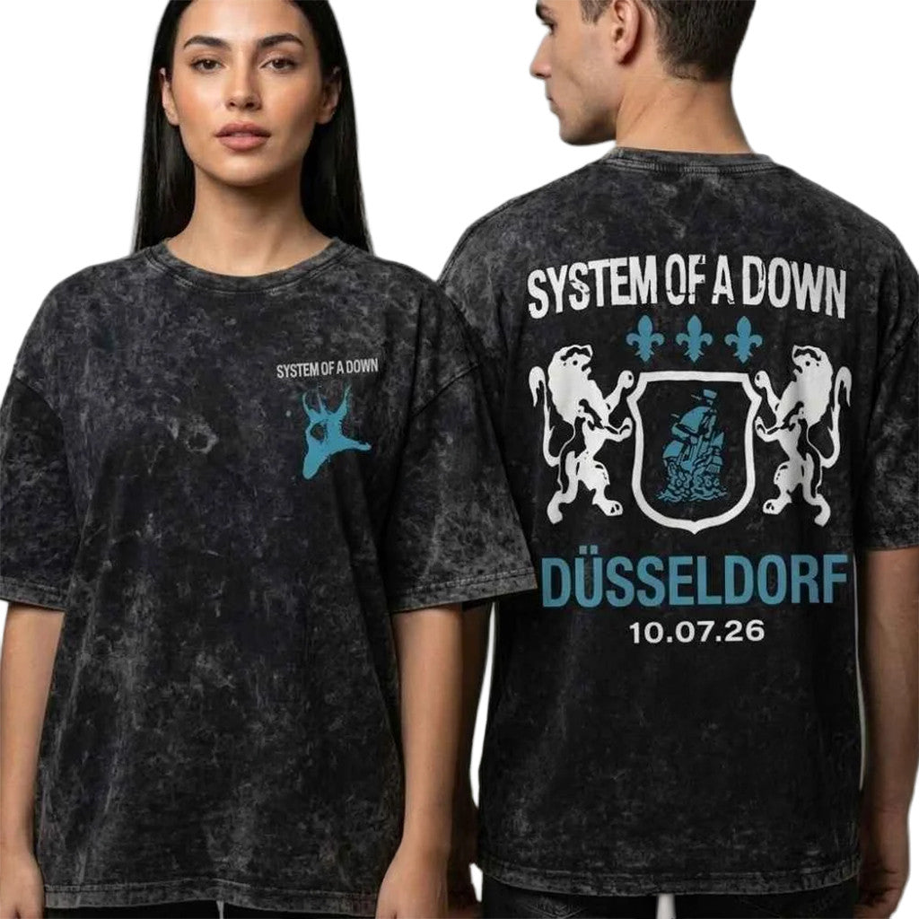 System Of A Down At Dusseldorf On July 10 2026 Lion Logo Washed T-Shirt SOAD Merch Gift For Fan - Merchluma