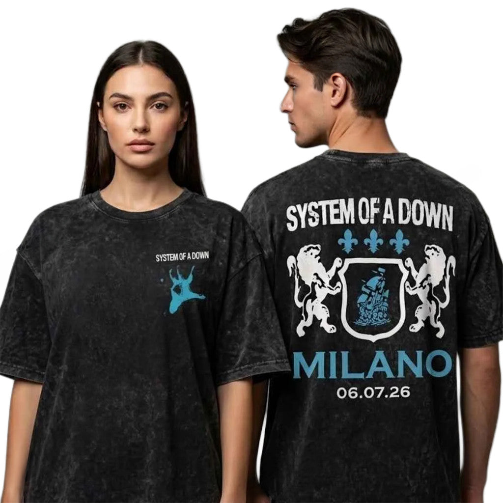 System Of A Down Milano Coca-Cola Festival T-Shirt Lion Logo Washed Shirt SOAD Merch 2026 - Merchluma