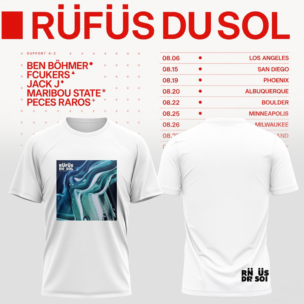 Rufus Du Sol 2026 Tour White T-Shirt Rufus Du Sol Merch Band Fan Shirt Gift For Dad - Merchluma