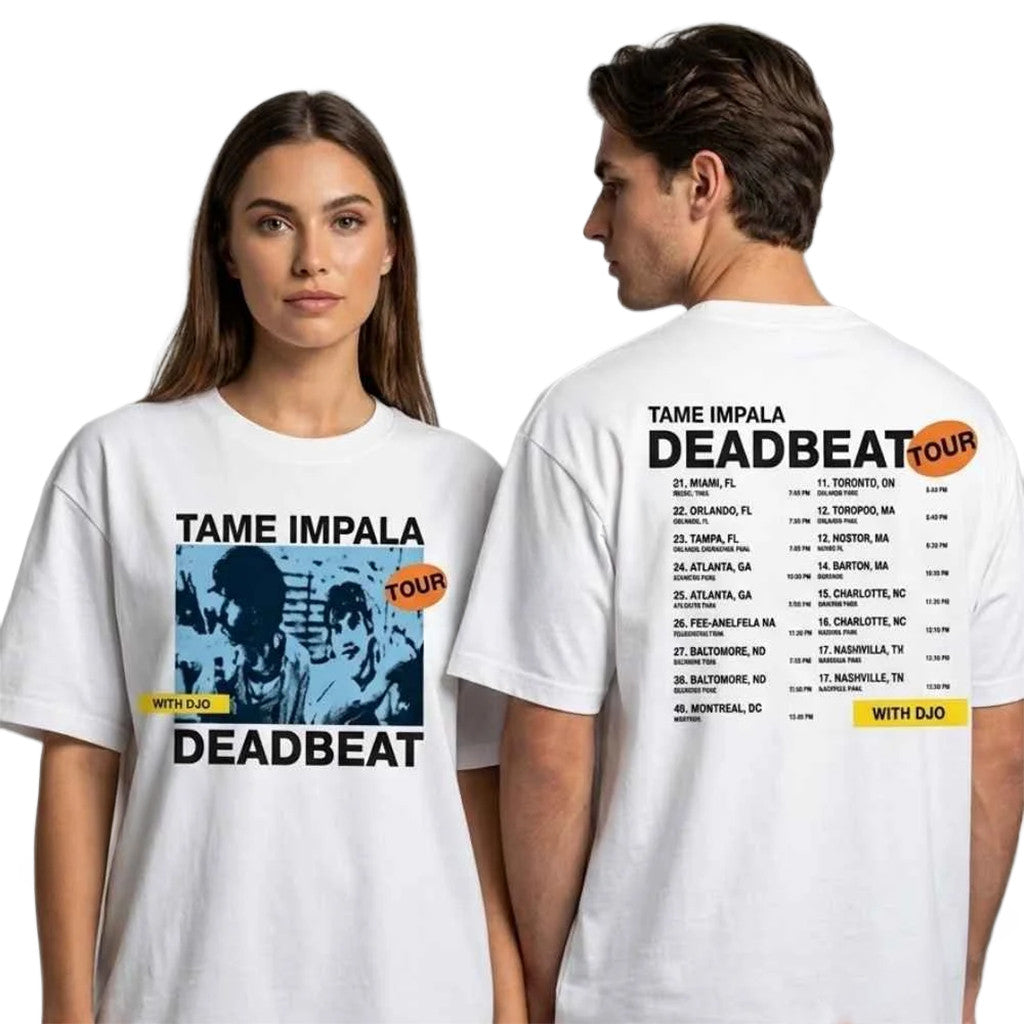 Tame Impala The Deadbeat Tour Merch 2026 Tour Dates White T-Shirt Gift For Music Fans - Merchluma
