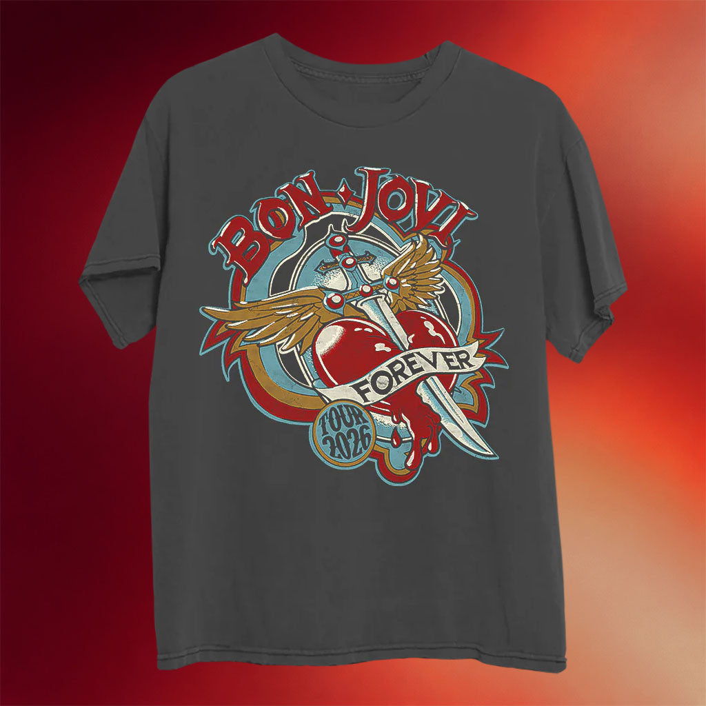 Bon Jovi Merch Bon Jovi Forever Tour 2026 Charcoal T-Shirt Gifts For Music Lovers - Merchluma
