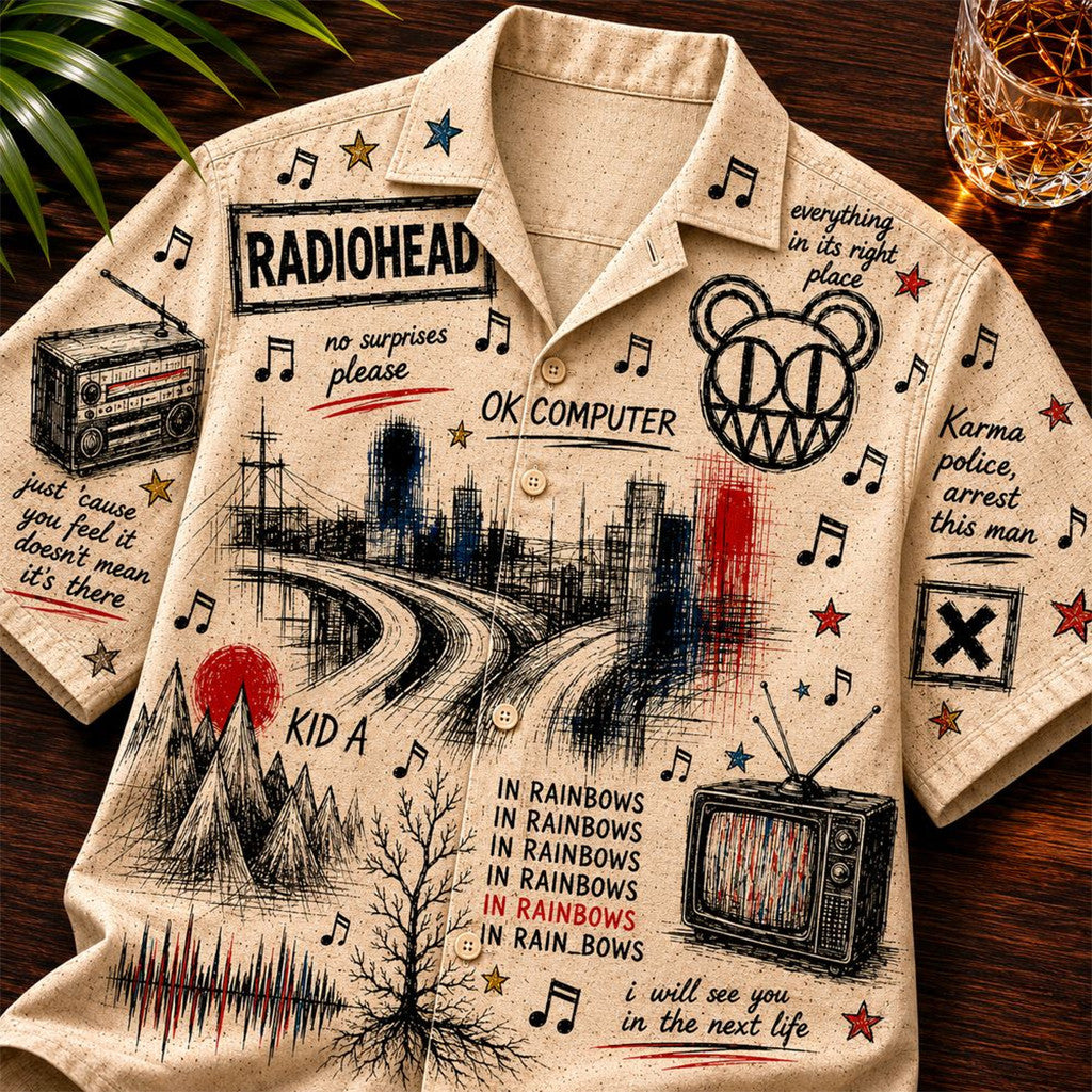 Radiohead Vintage Sketch Alternative Rock Artwork 2026 Hawaiian Shirt Radiohead Merch Fan Gift - Merchluma