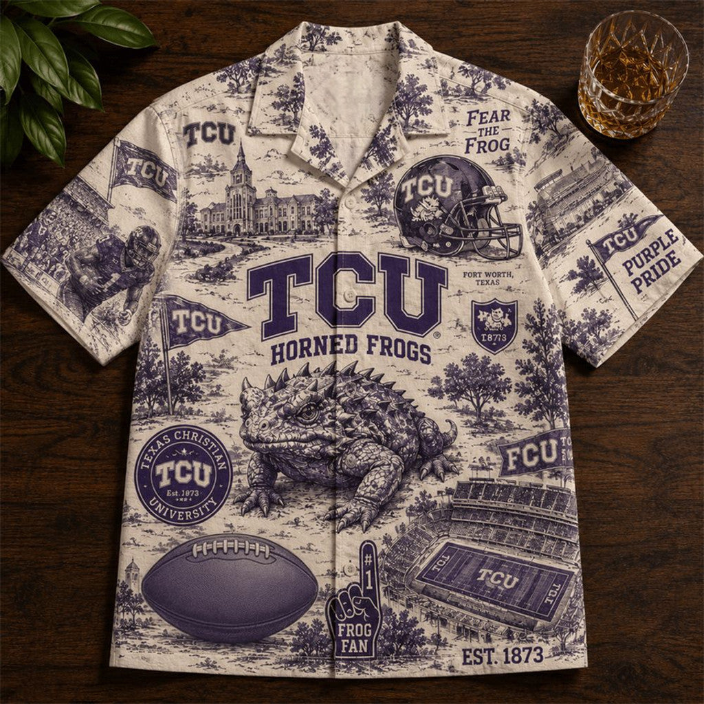 TCU Horned Frogs Football 2026 Hawaiian Shirt Horned Frogs Merch Football Fan Gift For Men - Merchluma