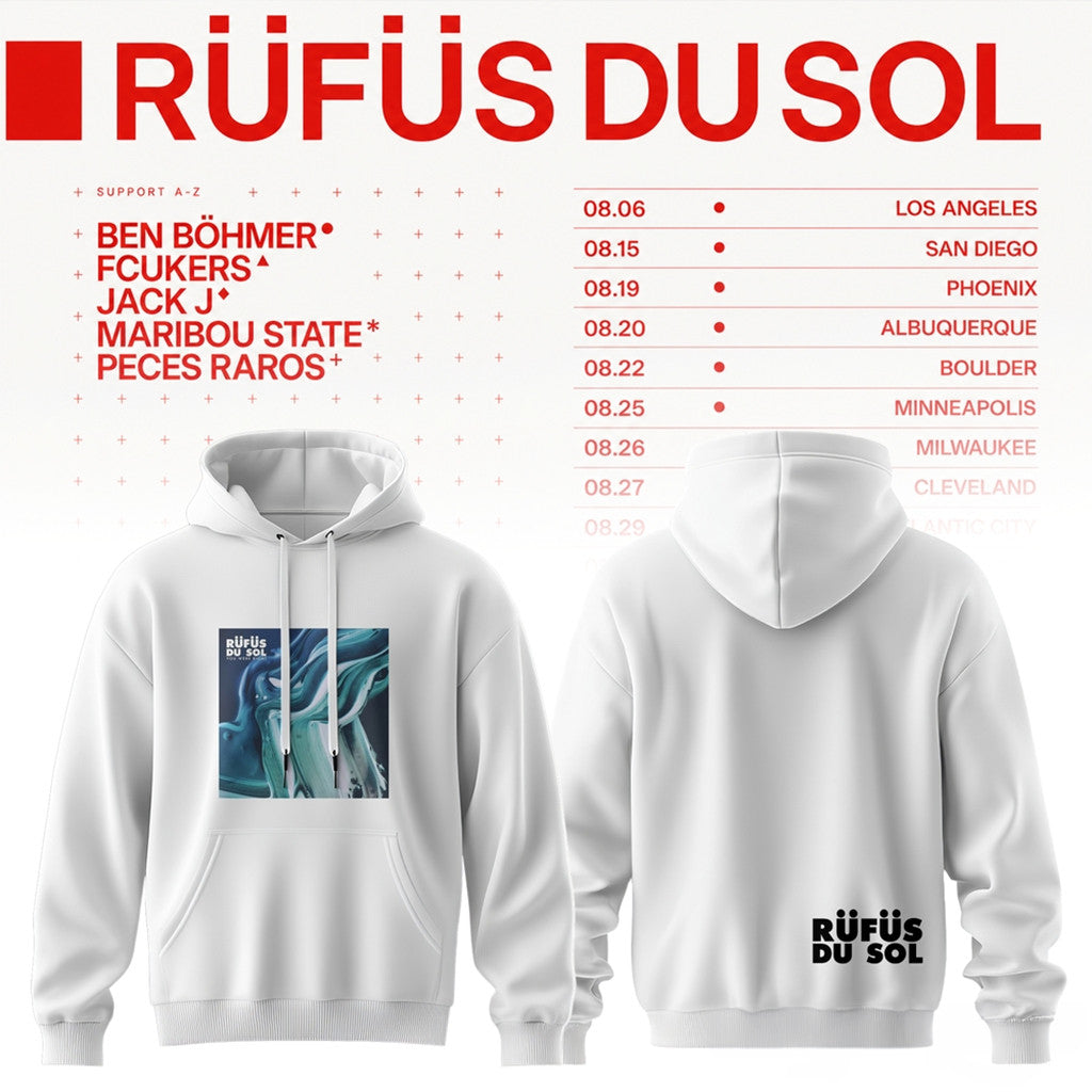 Rufus Du Sol 2026 Tour White Collection Hoodie Rufus Du Sol Merch Music Lover Gifts For Him - Merchluma