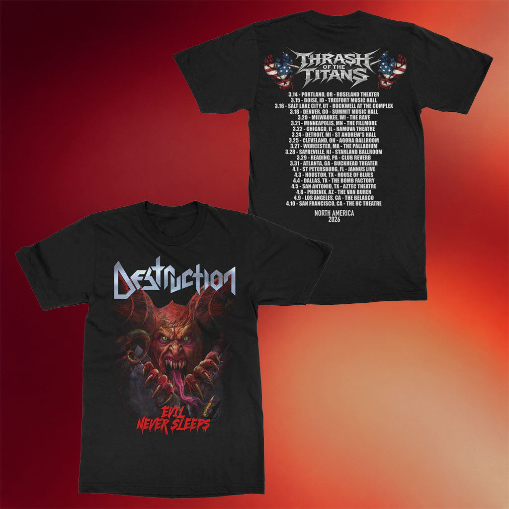 Indiemerch Merch 2026 Destruction Evil Never Sleeps Tour T-Shirt Destruction Band Merch - Merchluma