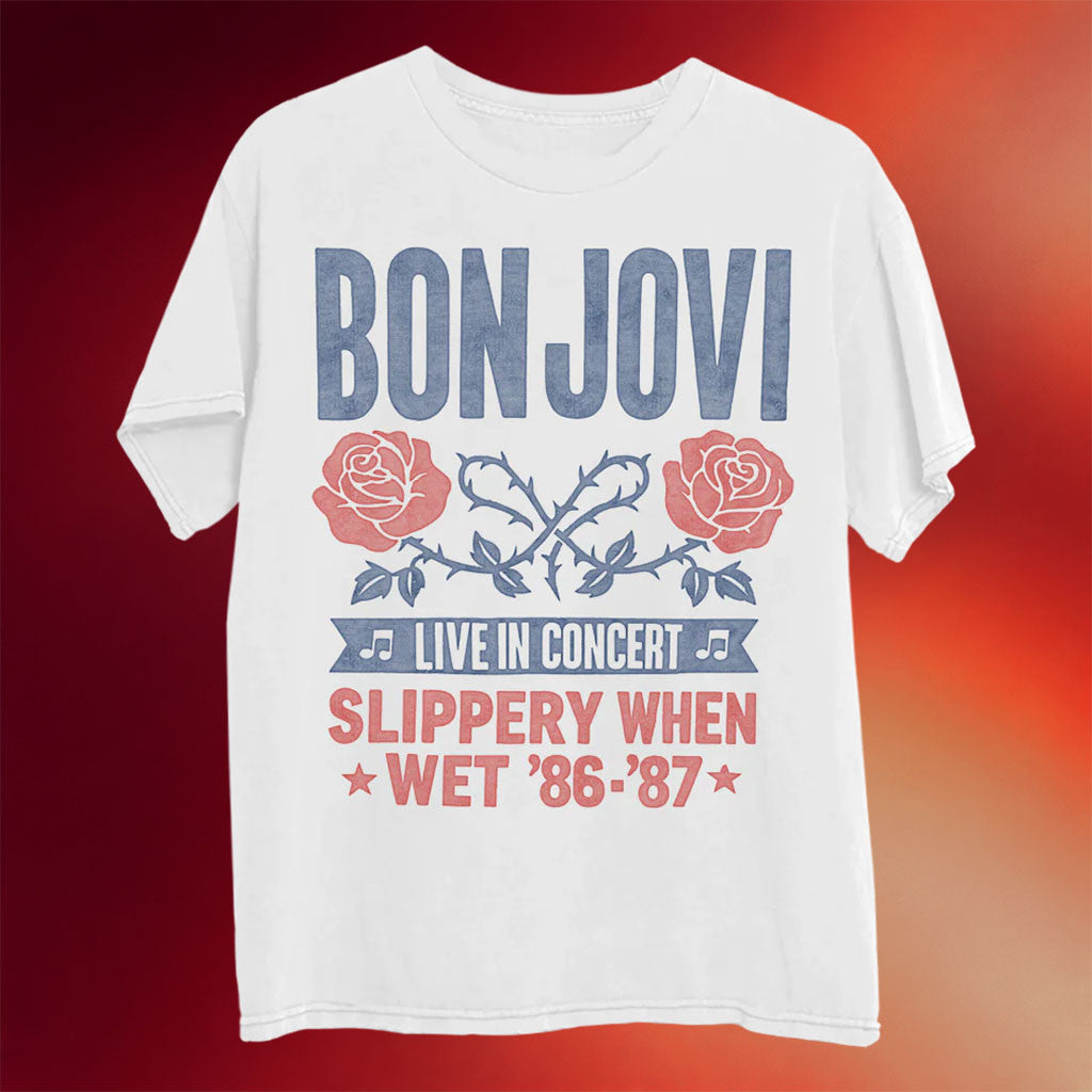 Bon Jovi Merch 2026 Live In Concert White T-Shirt Unique Gifts For Music Lovers - Merchluma