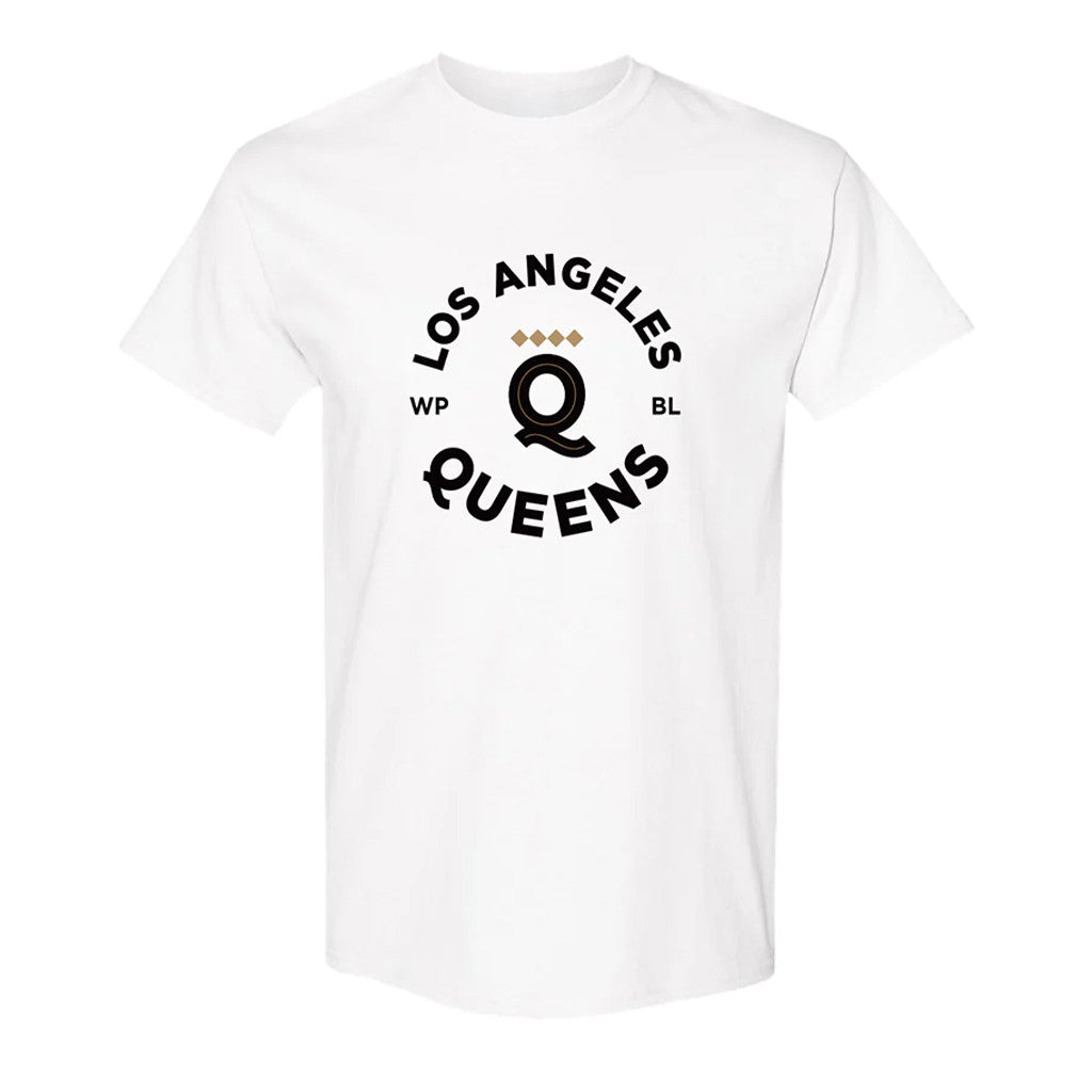 Women's Pro Baseball League Merch WPBL 2026 Los Angeles Queens Roundel T-Shirt Fan Gear White - Merchluma