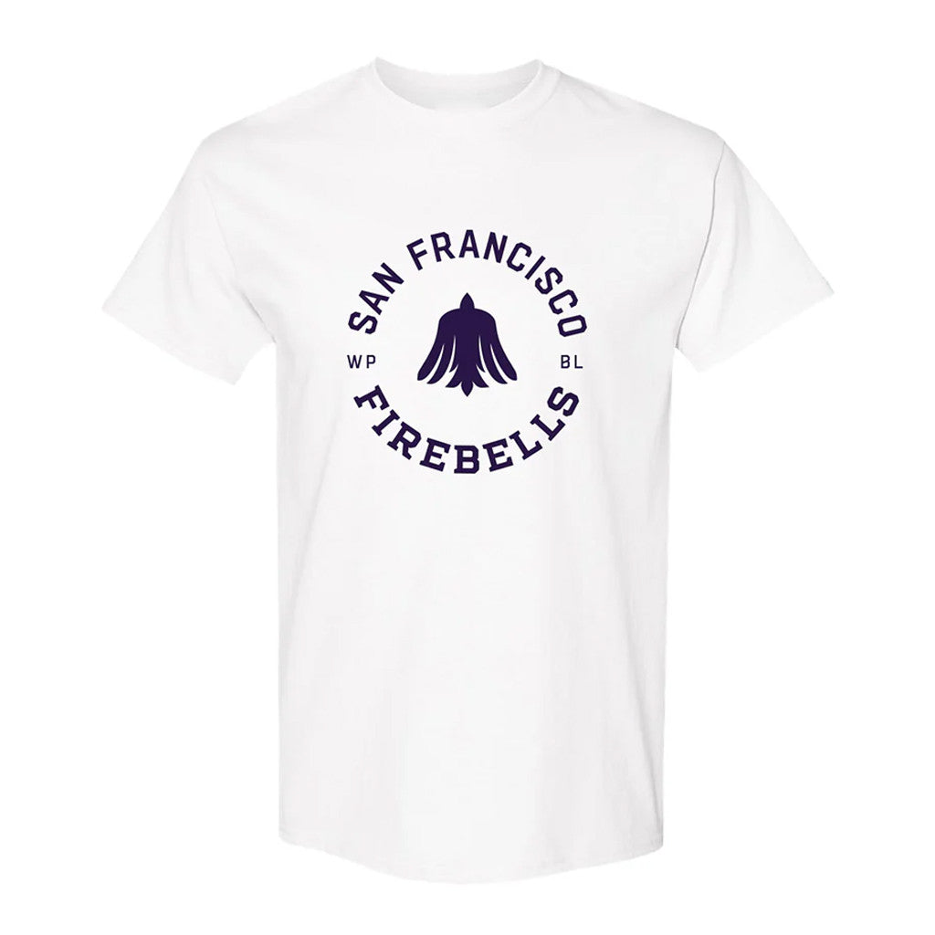 Women's Pro Baseball League Merch WPBL 2026 San Francisco Firebells Roundel T-Shirt White - Merchluma