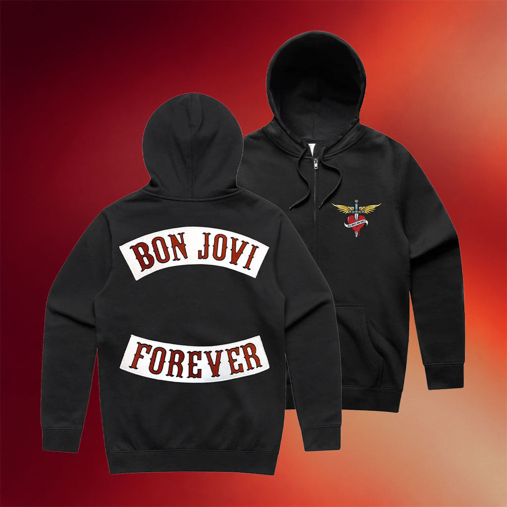 Bon Jovi Merch 2026 Forever Black Zip Hoodie Bon Jovi Forever Tour Merch Gift For Band Fans - Merchluma