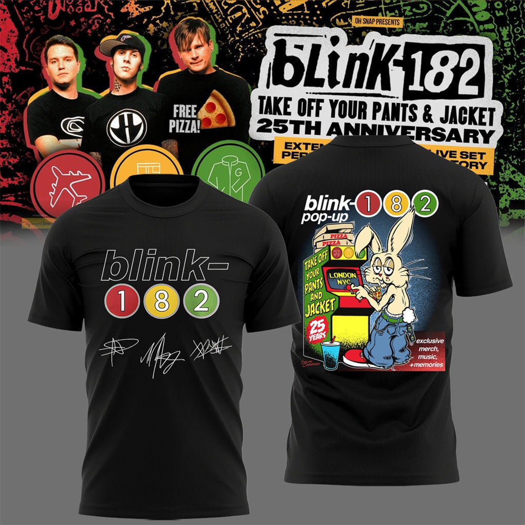 Blink-182 Merch 2026 Take Off Your Pants And Jacket 25Th Anniversary Day Pop-Up Shirt Signed - Merchluma