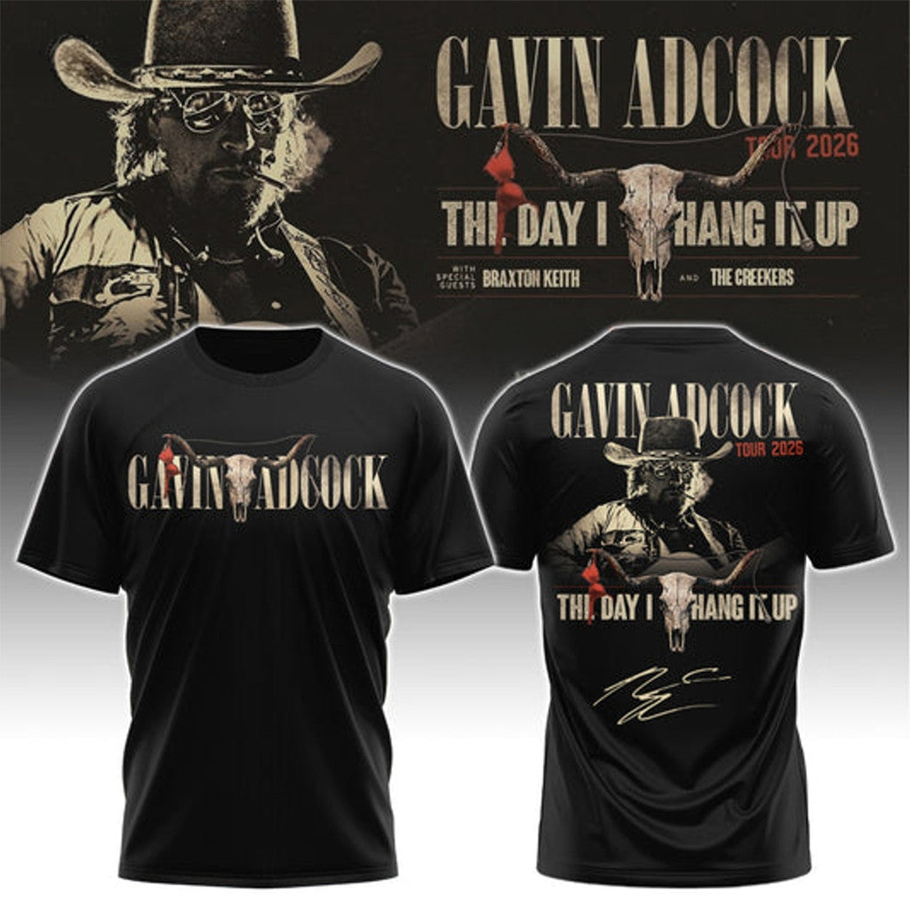 Gavin Adcock Steer Skull T-Shirt The Day I Hang It Up Gavin Adcock Tour 2026 Merch Fan Gifts - Merchluma
