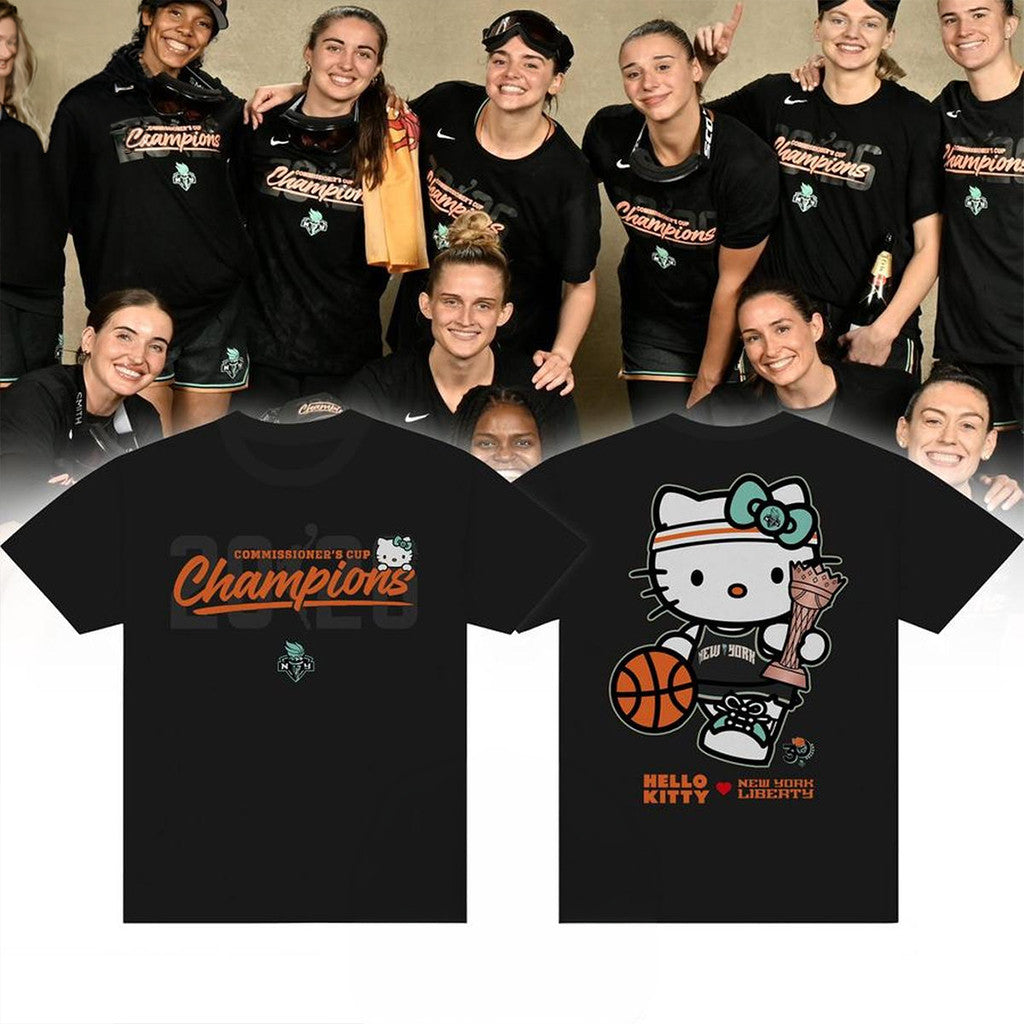 New York Liberty x Hello Kitty 2026 WNBA Commissioner's Cup Champions Shirt Fan Merch Black - Merchluma