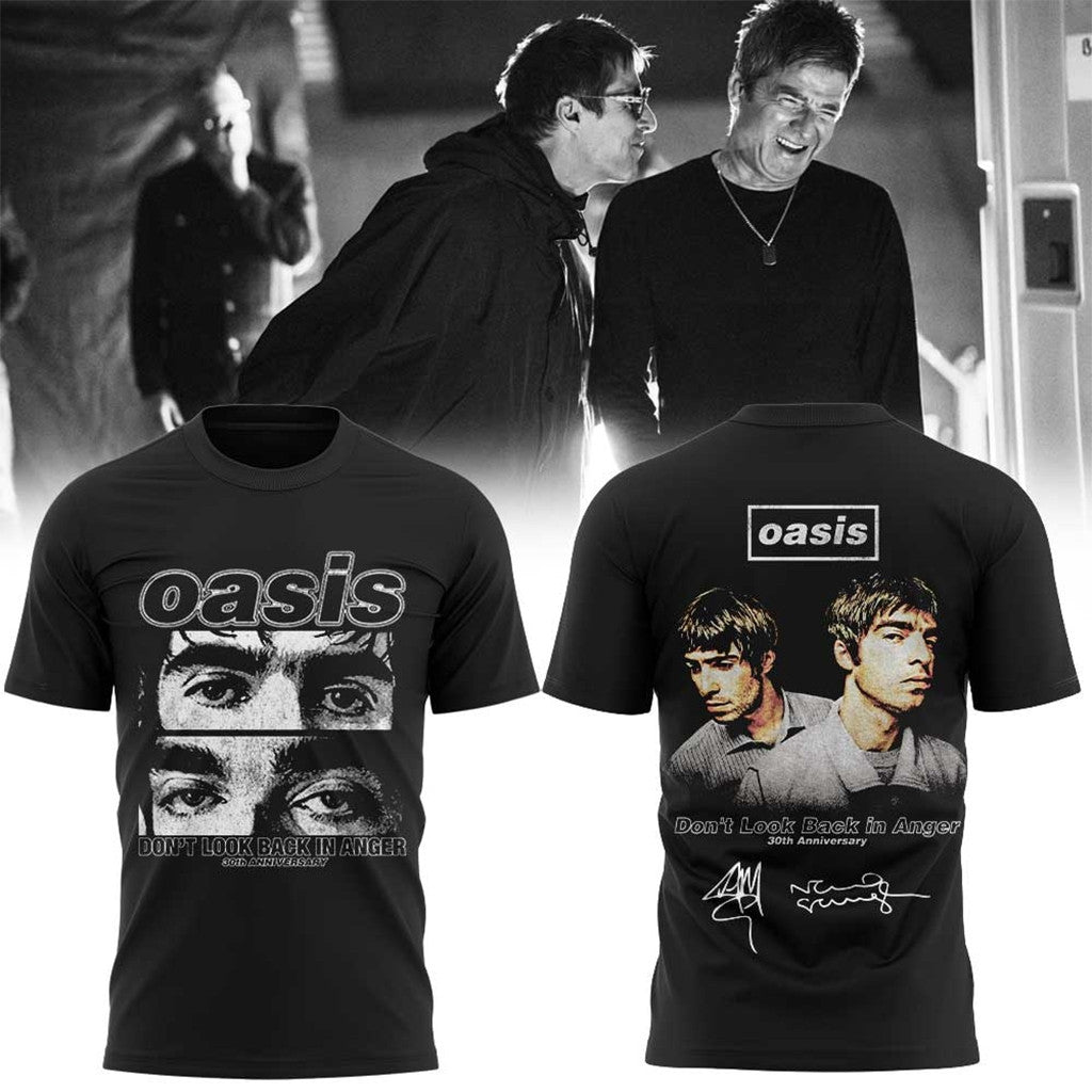Oasis Don't Look Back In Anger 30Th Signature Black T-Shirt Oasis Band Merch Gift For Fans - Merchluma