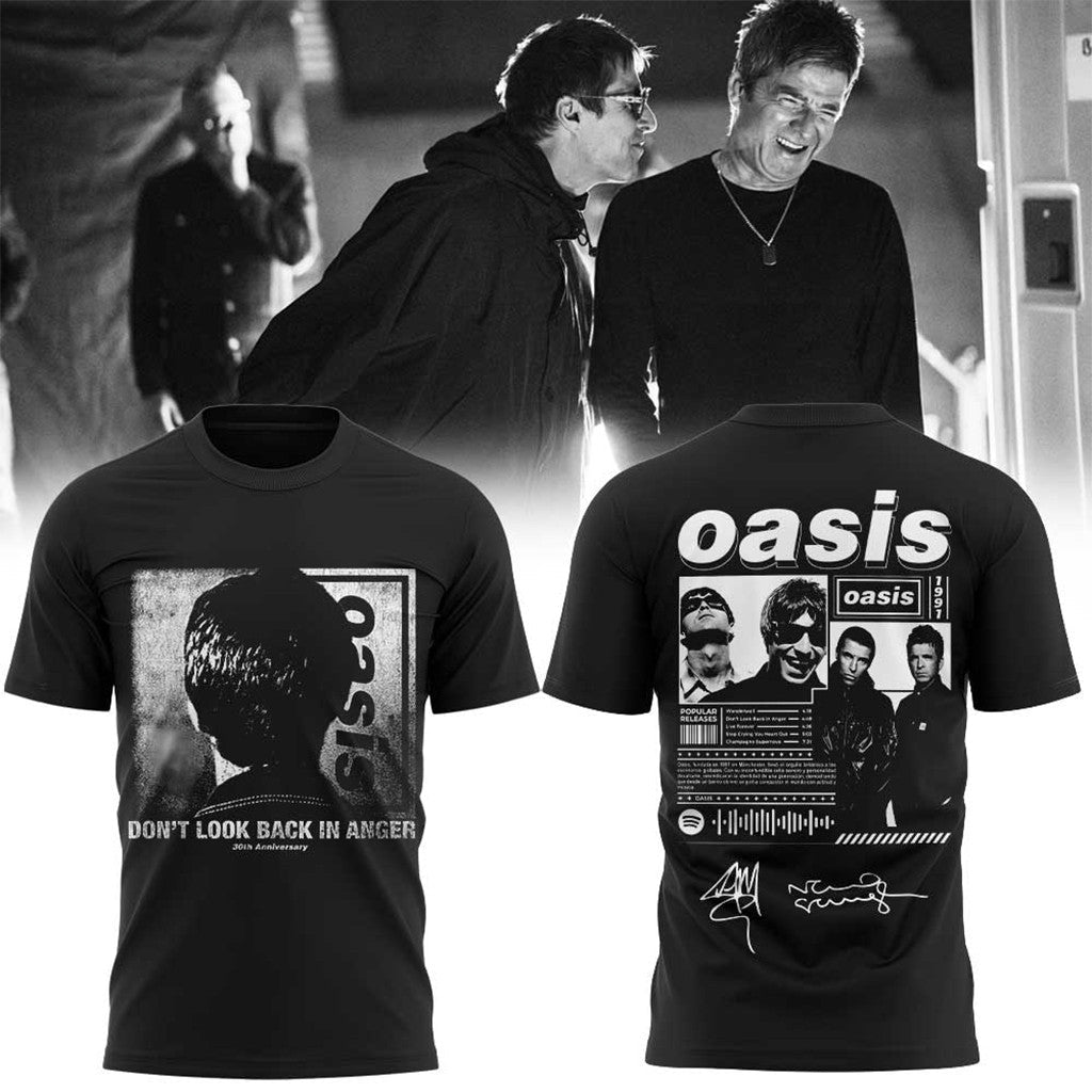 Oasis Don't Look Back In Anger 30Th Signature Black T-Shirt Oasis Merch Gift For Music Fans - Merchluma