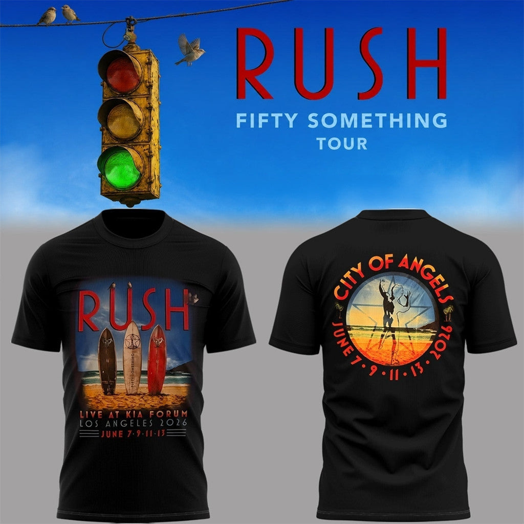 RUSH Band Merch 2026 Fifty Something Tour At Kia Forum Los Angeles California T-Shirt Fan Gifts - Merchluma