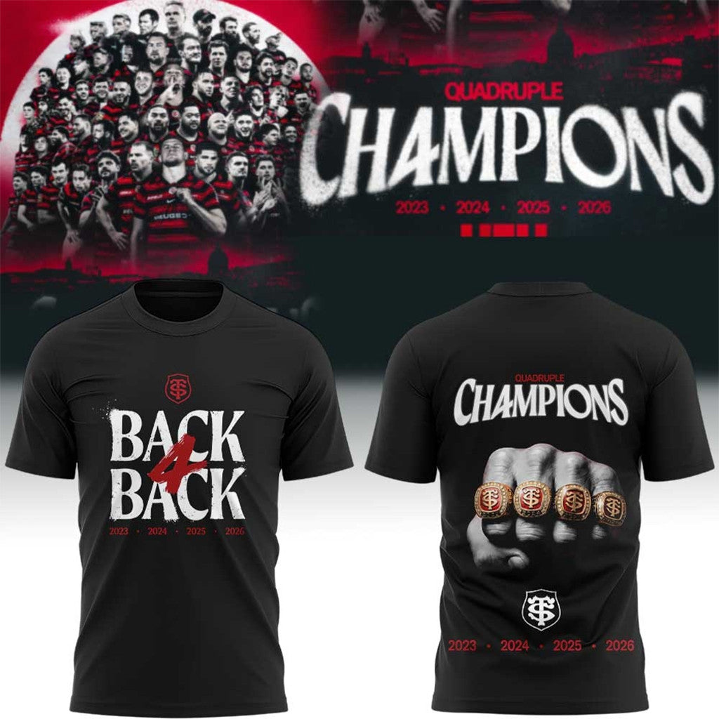 Stade Toulousain Rugby Back Four Back Champions Shirt 2026 Stade Toulousain Merch Gift For Fans - Merchluma