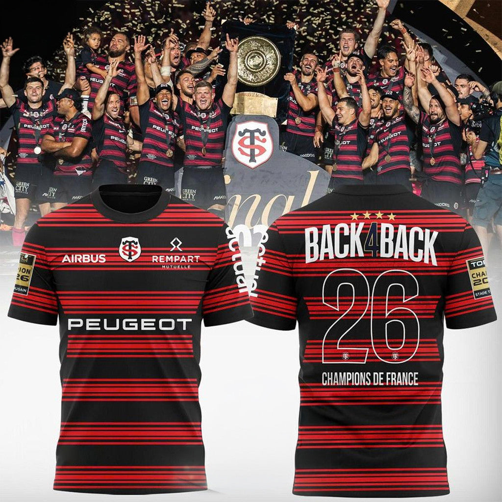 Stade Toulousain Rugby 2026 4 In A Row Champions T-Shirt Birthday Presents For Boyfriend - Merchluma