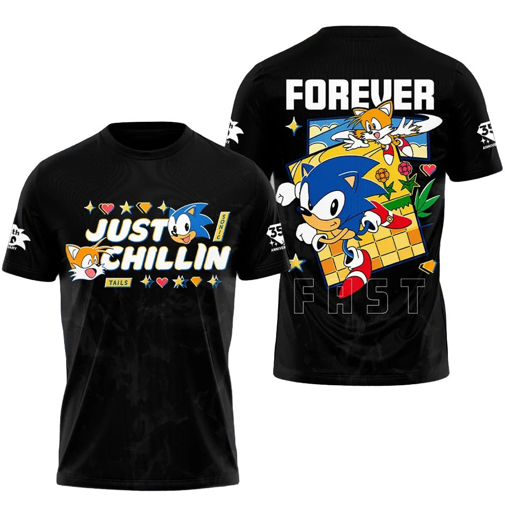 Sonic The Hedgehog 35Th Anniversary Forever Fast T-Shirt Just Chillin Sonic The Hedgehog Merch - Merchluma