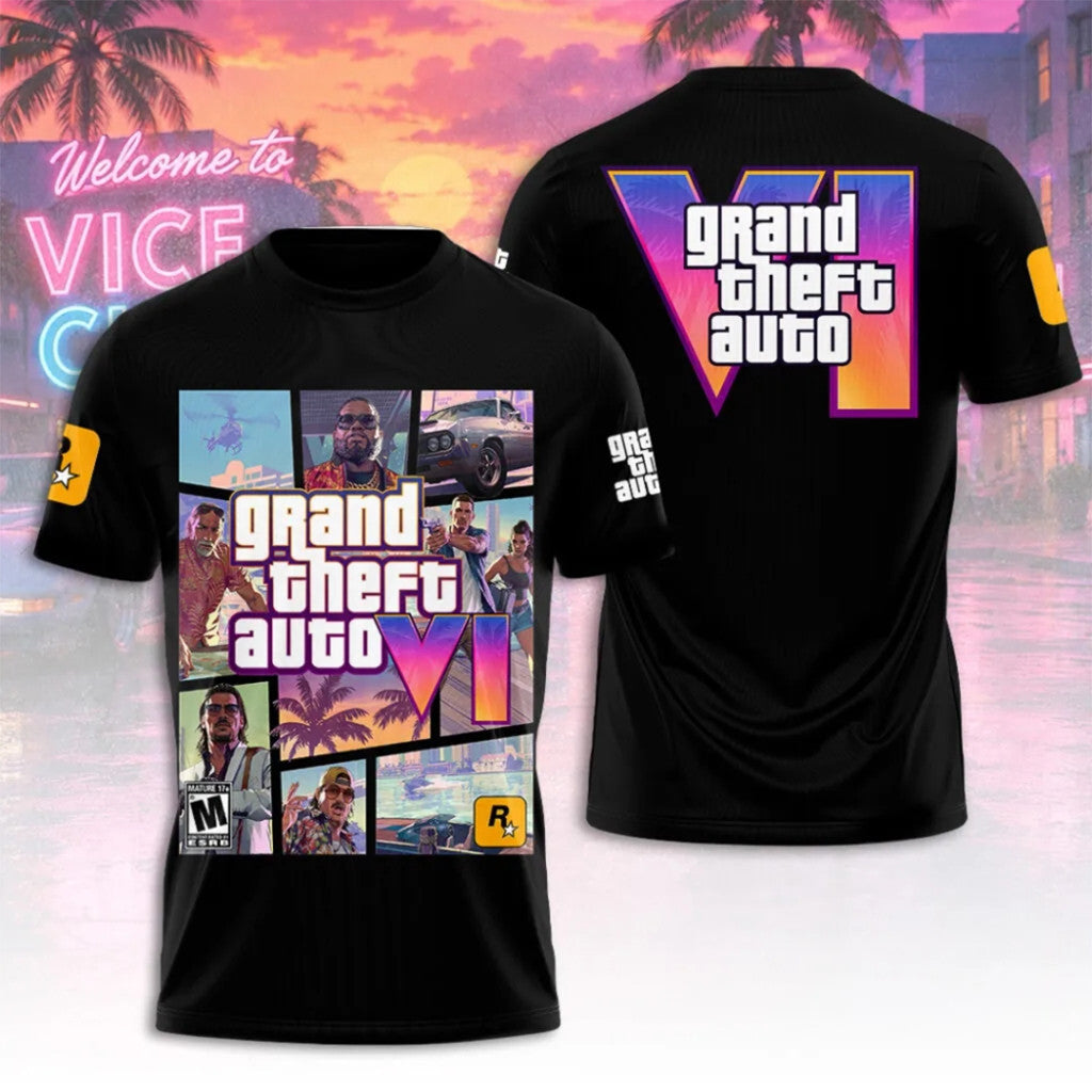 Grand Theft Auto VI 2026 T-Shirt Black GTA 6 Merch Birthday Gift For Game Lovers - Merchluma